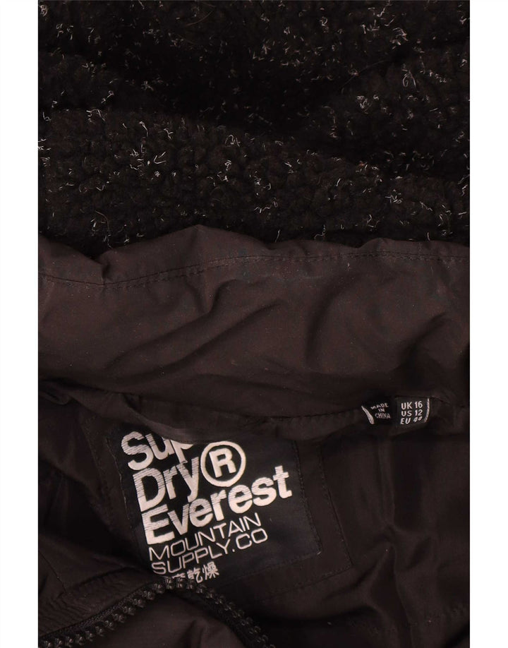 Superdry Veste matelassée surdimensionnée à capuche pour femme UK 16 Large Noir Polyester