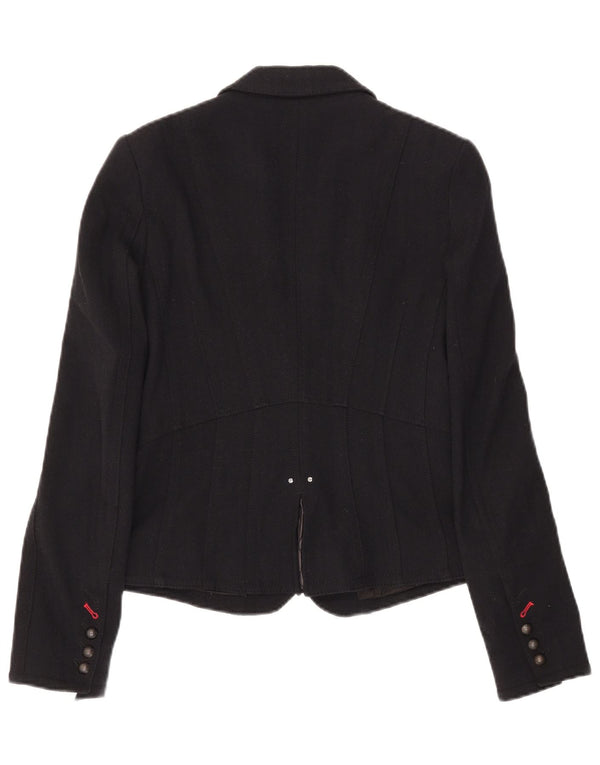 Marc Cain Veste Blazer 3 Boutons Femme UK 6 XS Laine Noire