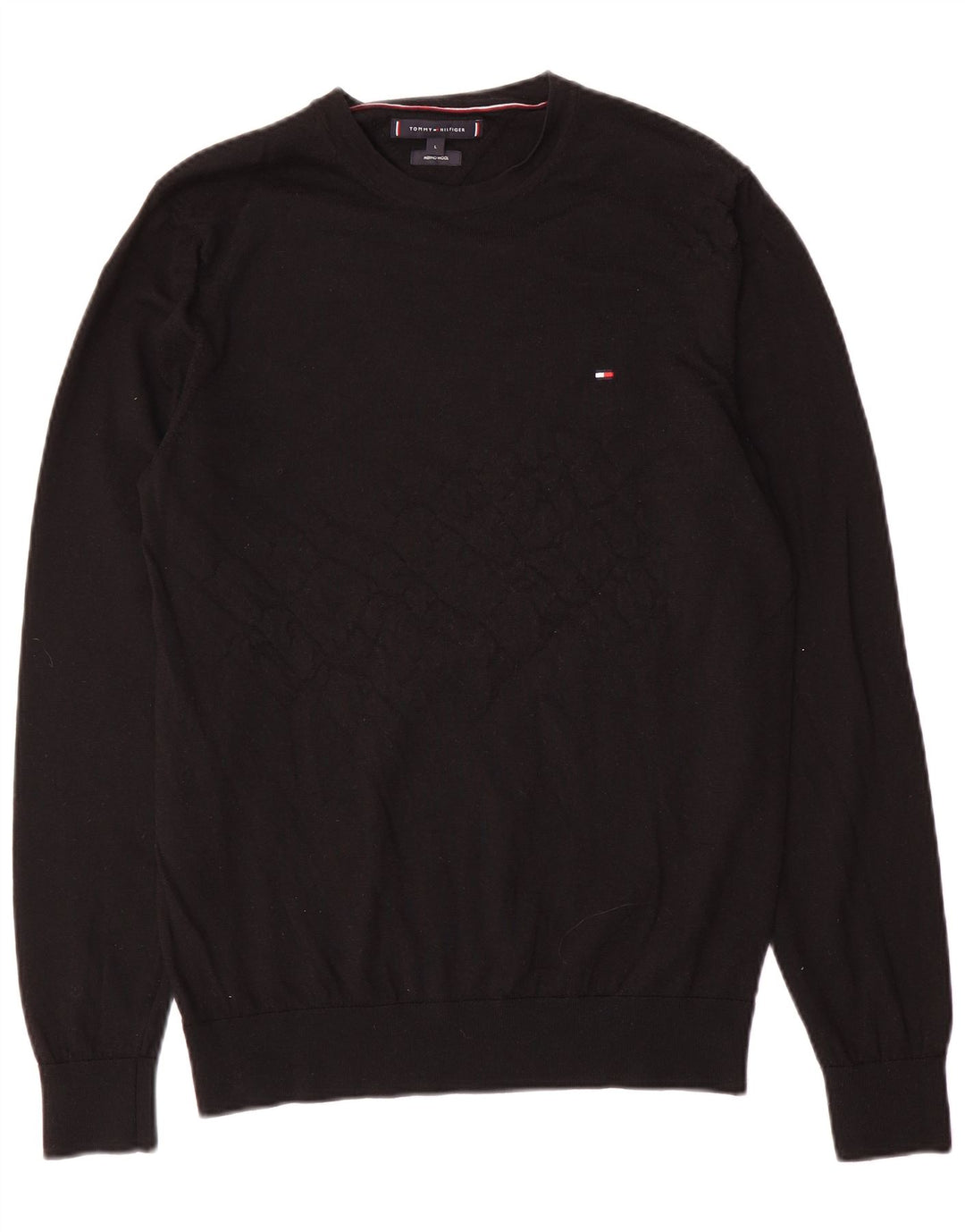 Tommy Hilfiger Pull à col rond pour homme en laine noire