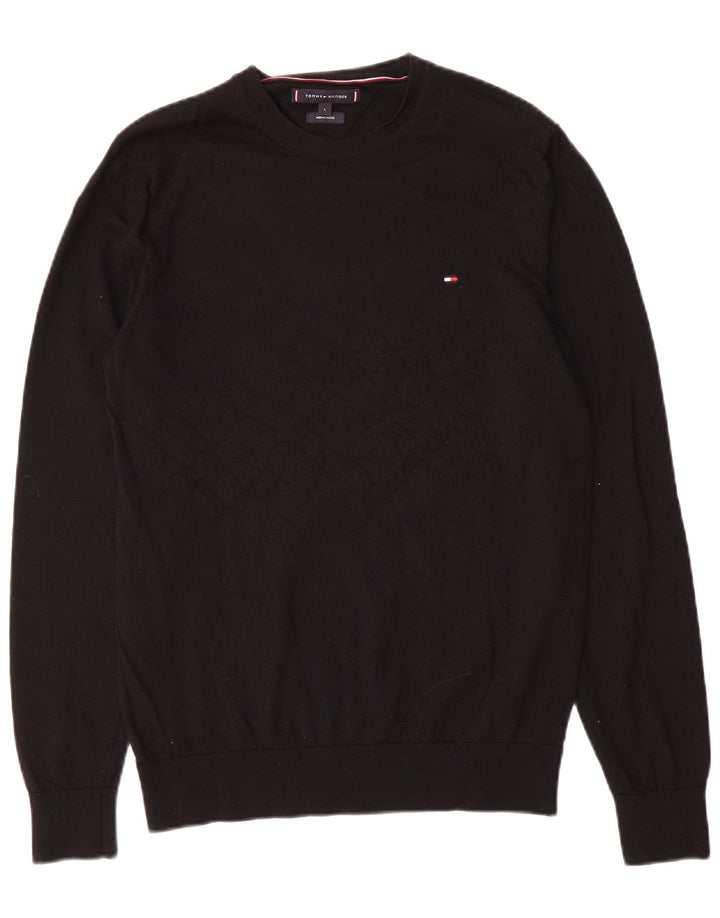 Tommy Hilfiger Pull à col rond pour homme en laine noire