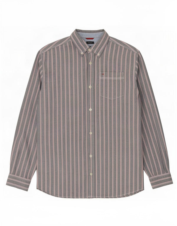 Tommy Hilfiger Chemise Homme Gris Moyen En Coton À Fines Rayures