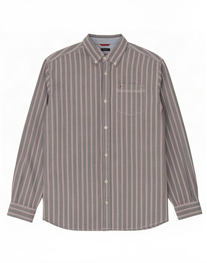 Tommy Hilfiger Chemise Homme Gris Moyen En Coton À Fines Rayures