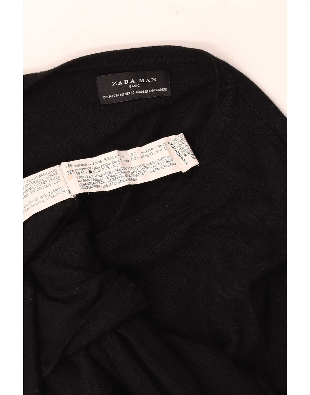 Zara Pull Col V Homme Noir Moyen Viscose