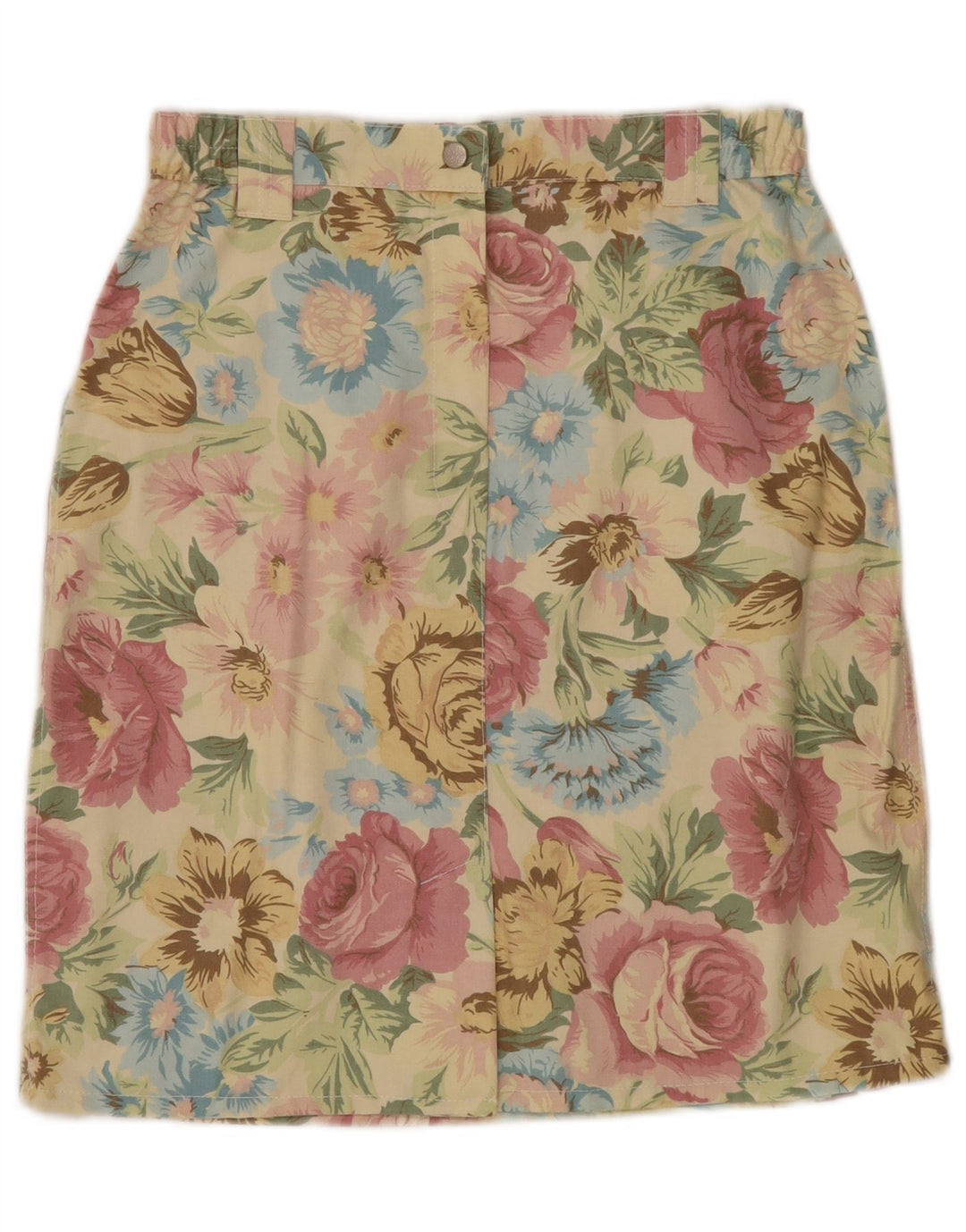 VINTAGE Femmes Taille Haute Jupe Droite W30 Moyen Jaune Floral