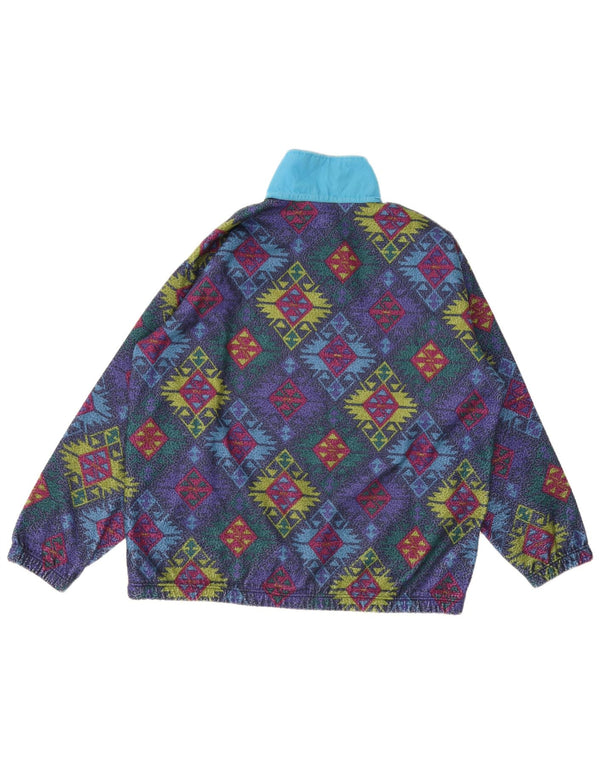 vintage Mens Button Neck Fleece Jumper XL Multicolore Géométrique