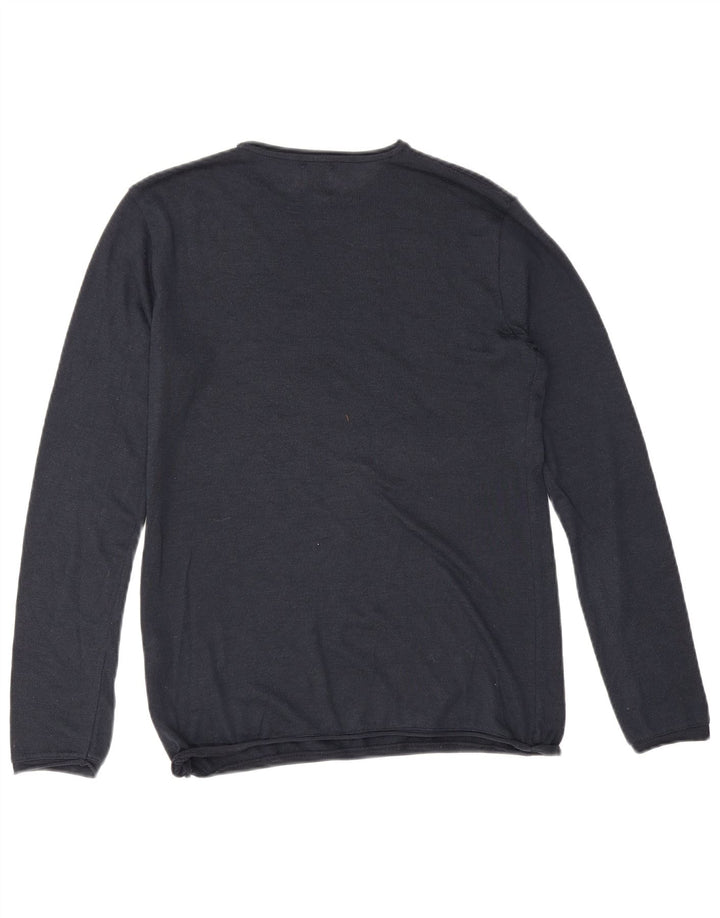 Zara Pull ras du cou pour homme en coton bleu marine Petit