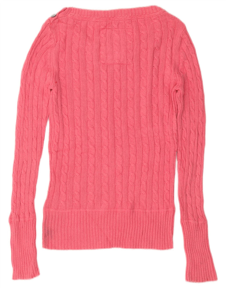 Superdry Femme Pull Col Bateau UK 10 Petit Rose Coton