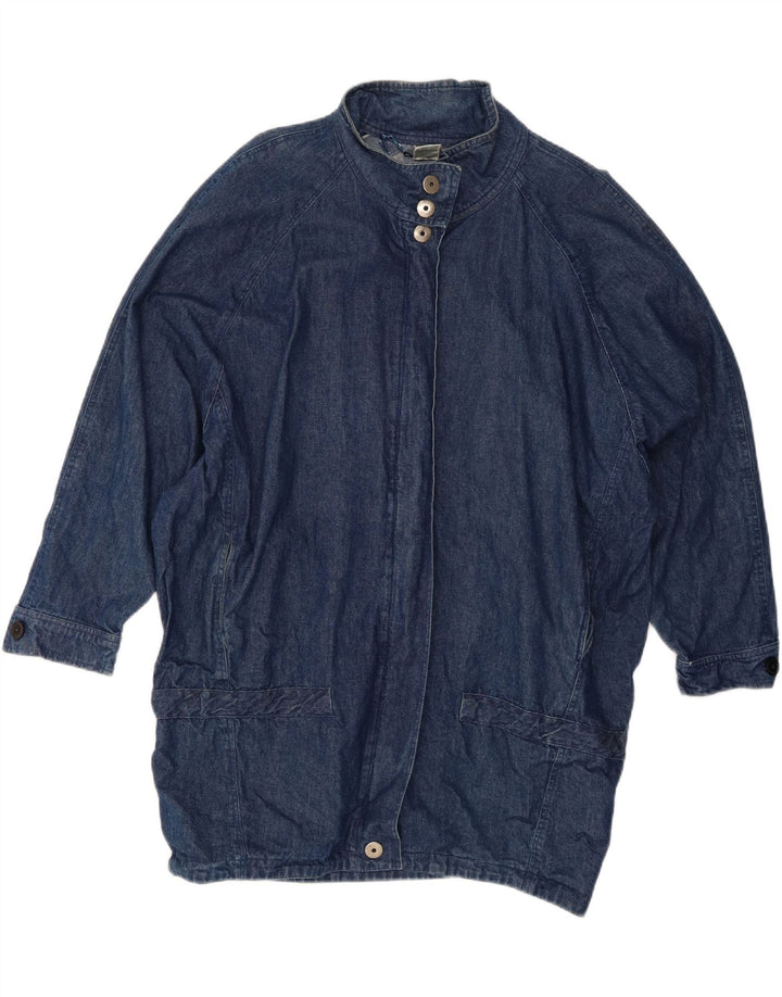 vintage Femme Manteau en denim surdimensionné EU 42 Grand Coton Bleu
