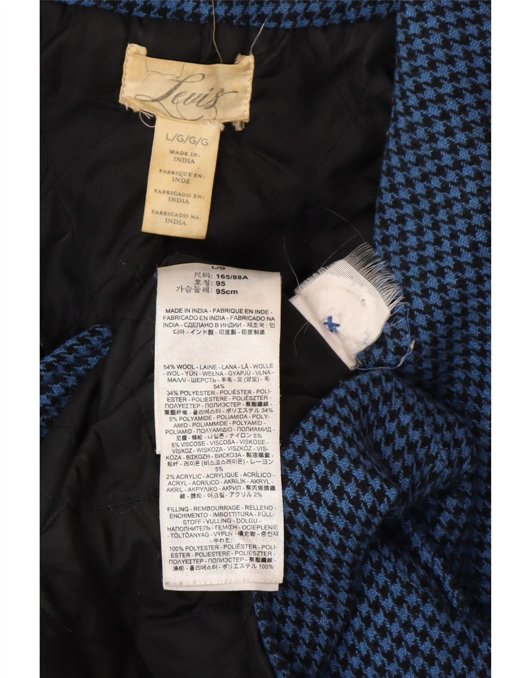 LEVI'S Manteau à double boutonnage pour femme UK 16 Grande laine pied-de-poule bleue