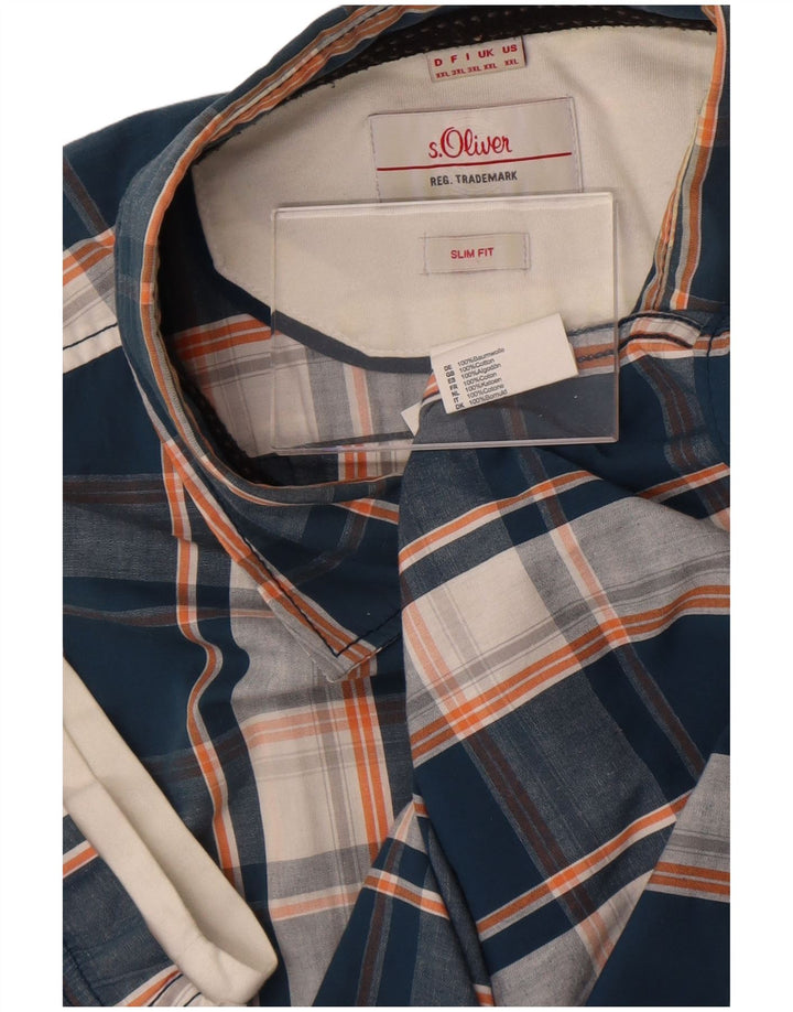 S.Oliver Chemise Slim Fit à Manches Courtes pour Hommes 2XL Coton à Carreaux Bleu