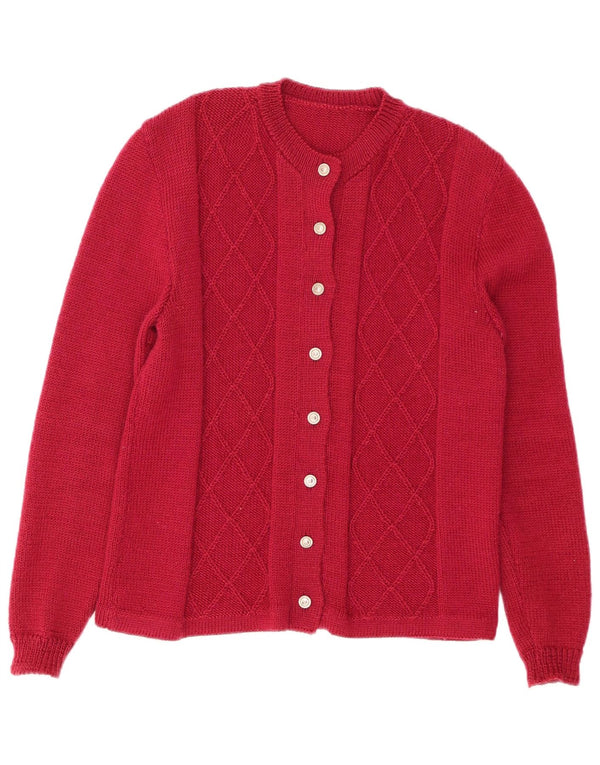 VINTAGE Pull Cardigan Femme UK 14 Rouge Moyen