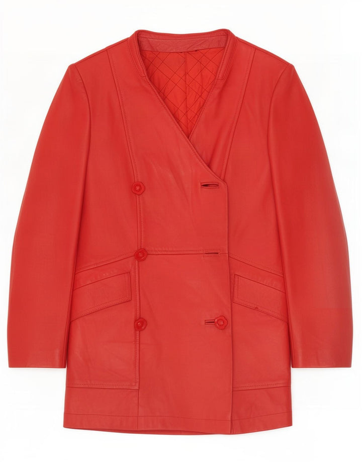 veste en cuir double poitrine vintage femme UK 14 Rouge moyen
