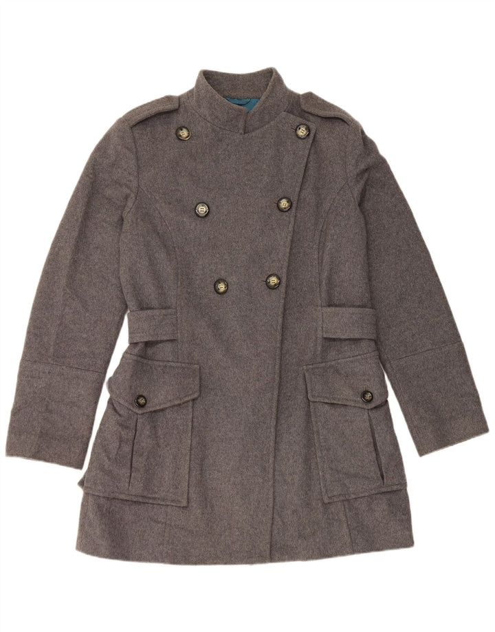 Sisley Manteau Militaire Double Boutonnage Femme UK 16 Large Gris Laine