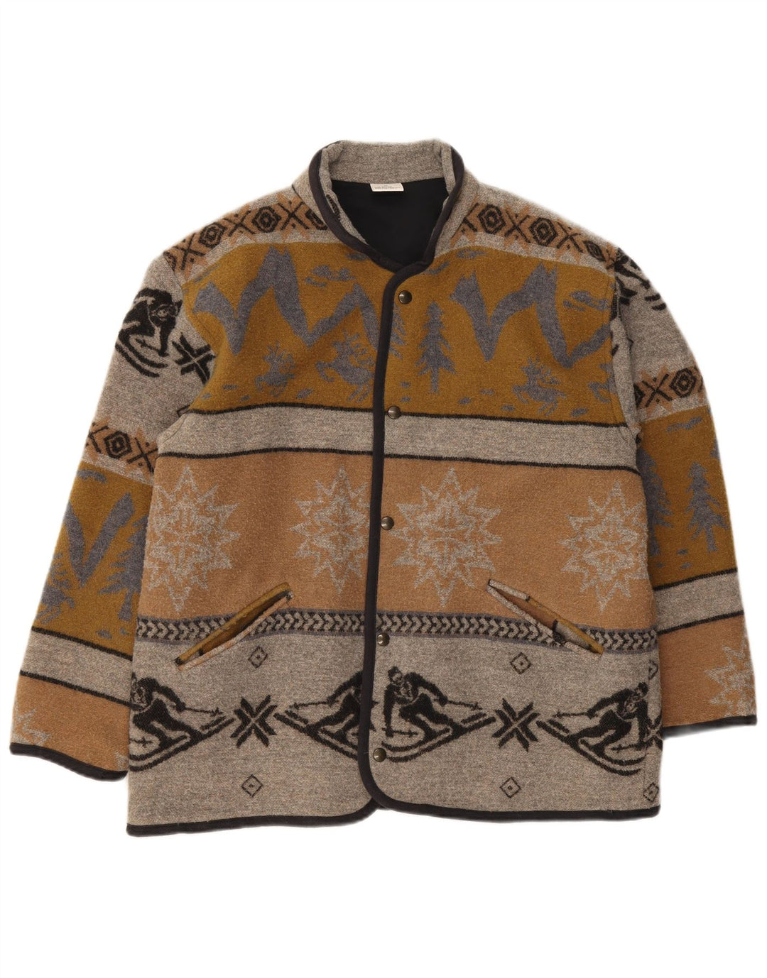 vintage Mens Regular Fit Veste UK 38 Laine Géométrique Brun Moyen