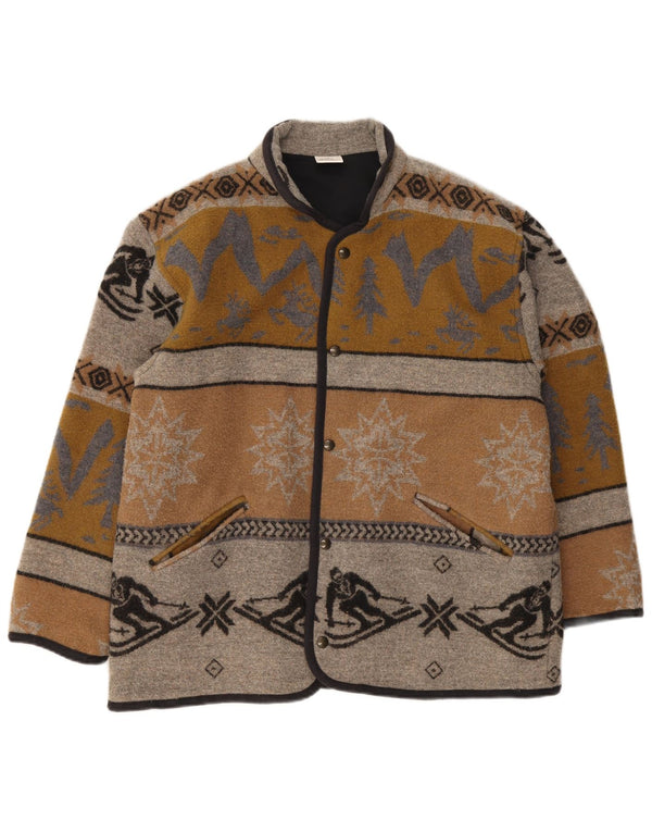vintage Mens Regular Fit Veste UK 38 Laine Géométrique Brun Moyen