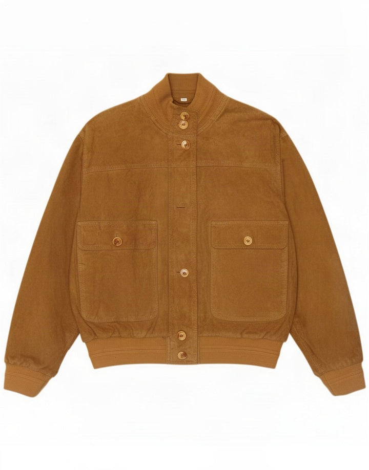 Veste Bomber En Daim Femme Vintage IT 44 Cuir Beige Moyen