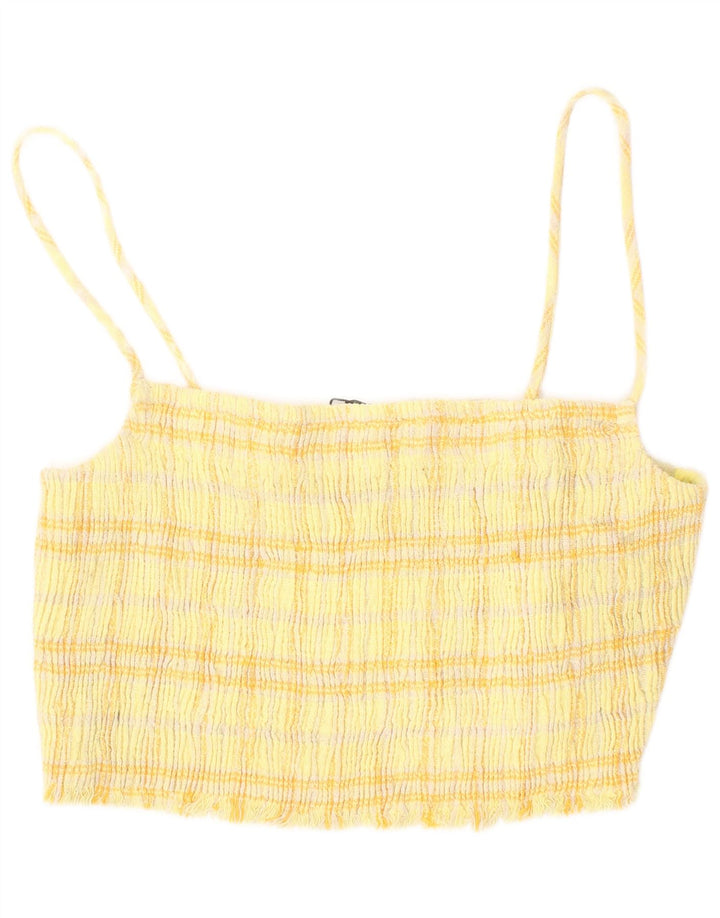 Top court en coton à carreaux jaune moyen Zara Femme