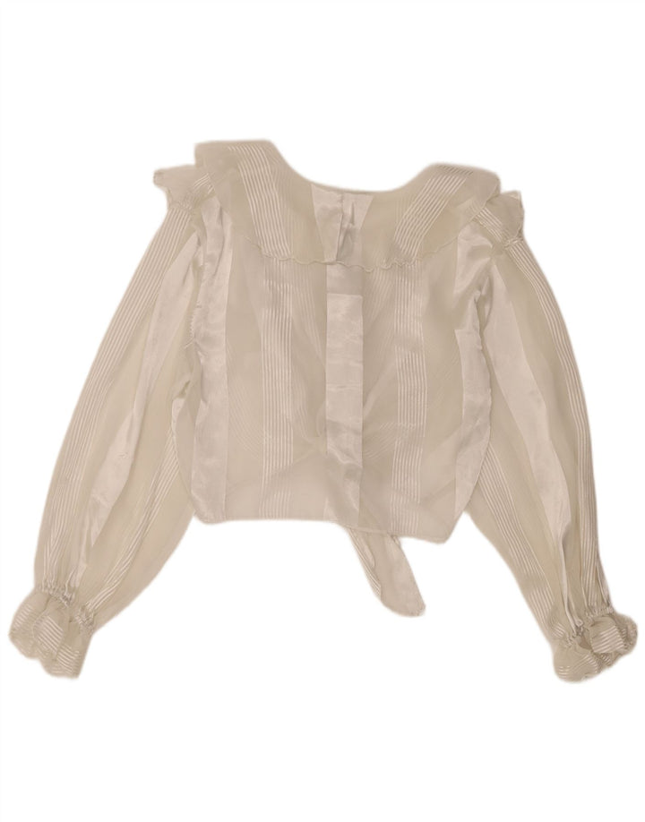 vintage Femmes Voir à travers Crop Top UK 10 Rayé Blanc Moyen