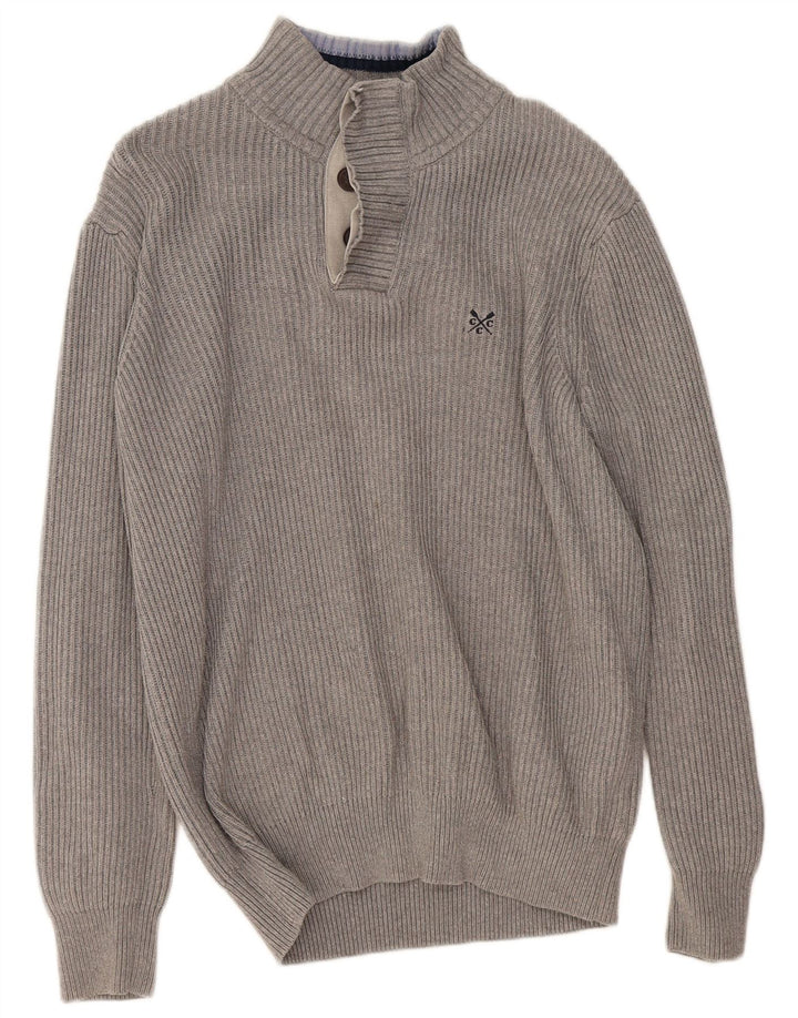 CREW CLOTHING Pull à col boutonné pour homme en coton gris Taille L