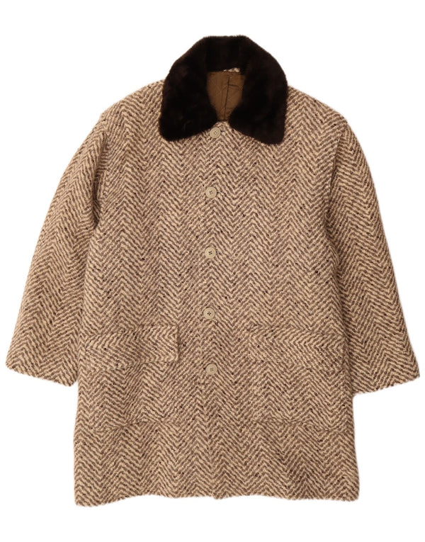 vintage Mens Overcoat UK 42 XL Brown Chevron
