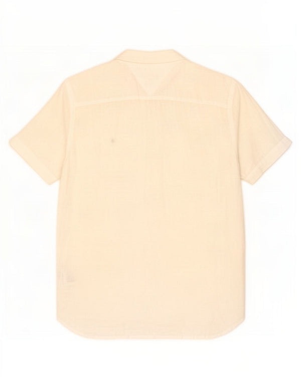 Tommy Hilfiger Chemise à Manches Courtes Homme Coupe Regular Lin Blanc Cassé Moyen