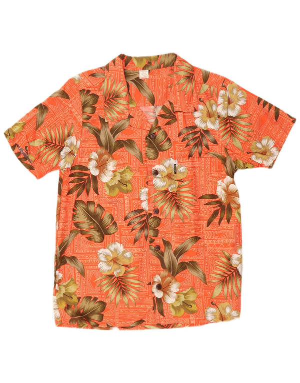 Palmwave Mens Short Sleeve Shirt Large Orange Floral Cotton Hawaiian