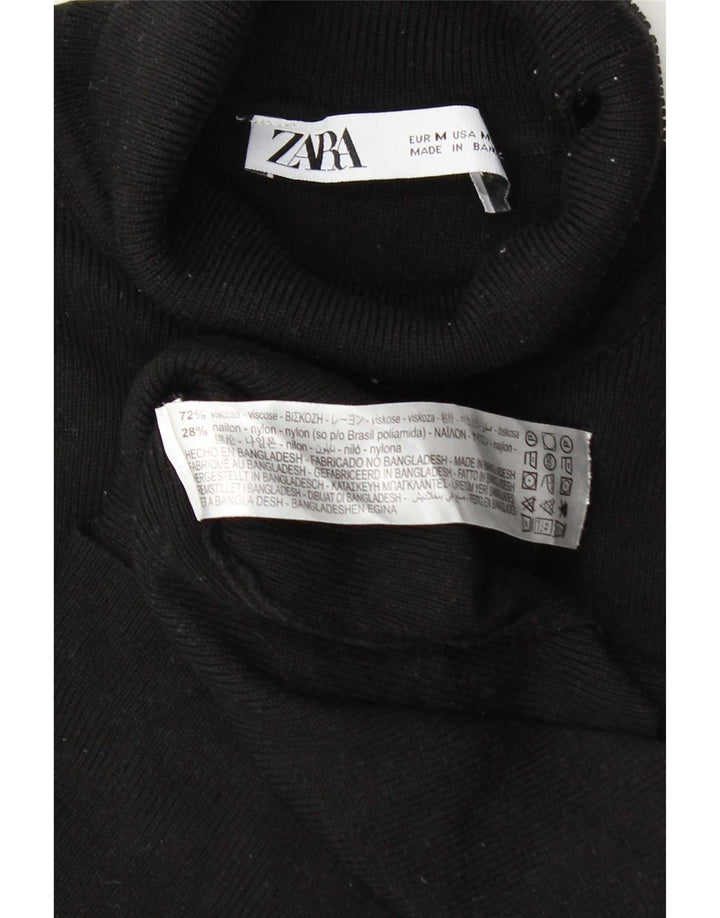 Zara Pull court à col roulé pour femme UK 12 Viscose noir moyen