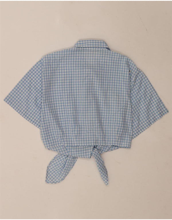 Chemisier court à manches courtes pour femme vintage UK 12 Vichy bleu moyen