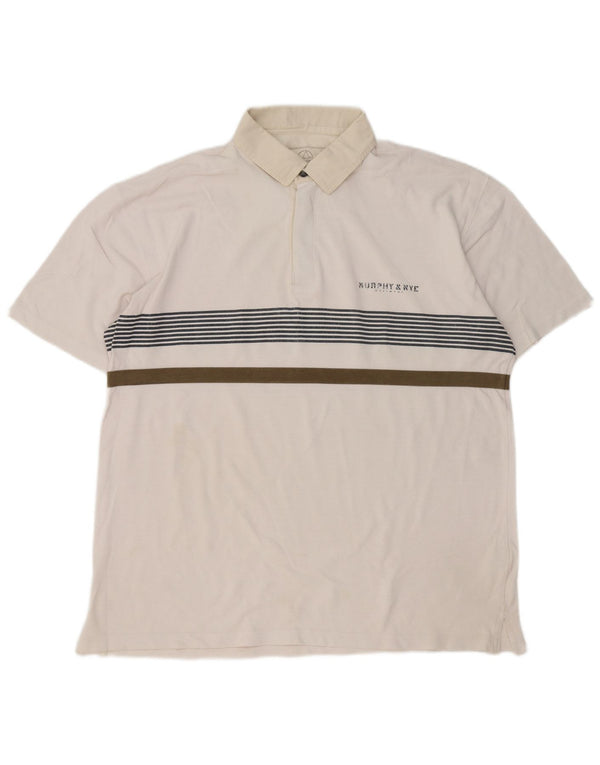 Murphy & Nye Mens Sailmakers Rugby Polo Shirt 2XL White Striped Cotton