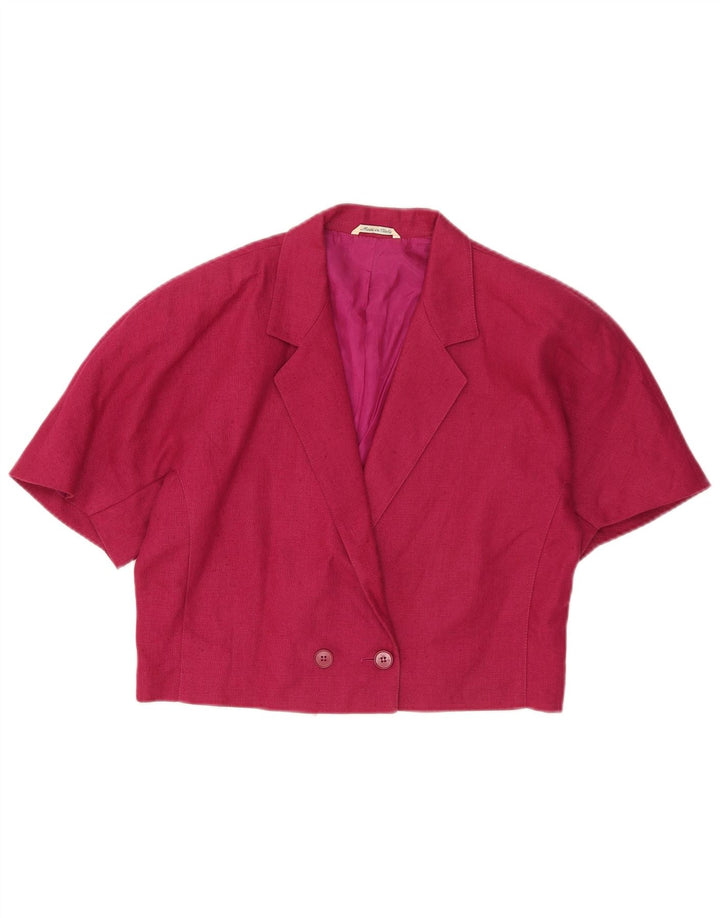 vintage Womens Crop Short Sleeve Blazer Veste UK 14 Laine Rose Moyenne