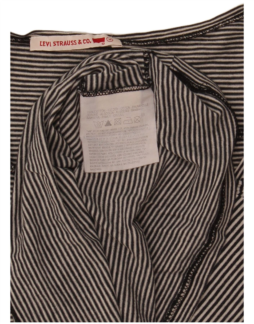 Levi's Top Manches Longues Femme UK 44 Coton Rayé Noir Moyen