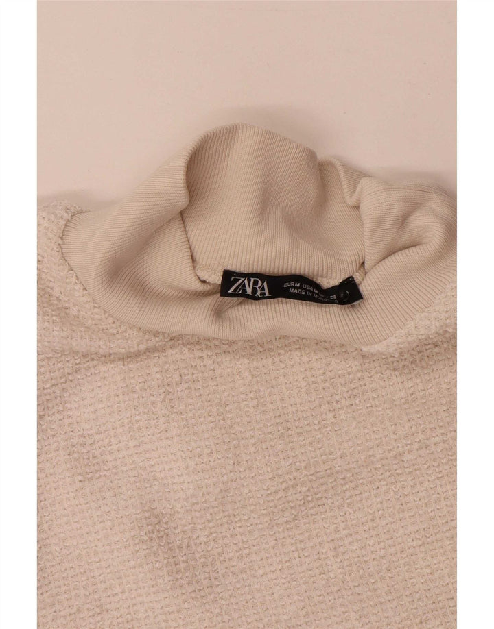 Zara Femme T-Shirt Top UK 12 Moyen Blanc Cassé Polyester