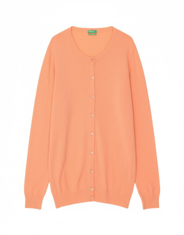 Benetton Pull Cardigan Femme UK 18 XL Orange Laine Vierge