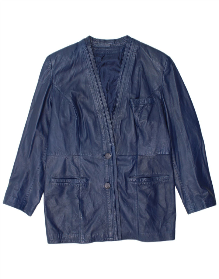 veste en cuir femme vintage UK 14 Bleu Marine Moyen