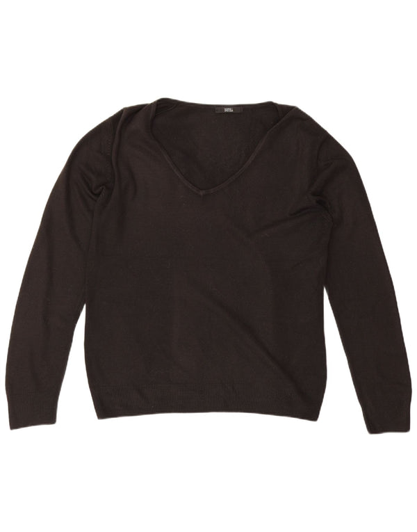 Marks & Spencer Pull col en V pour femme UK 14 Large Acrylique Noir