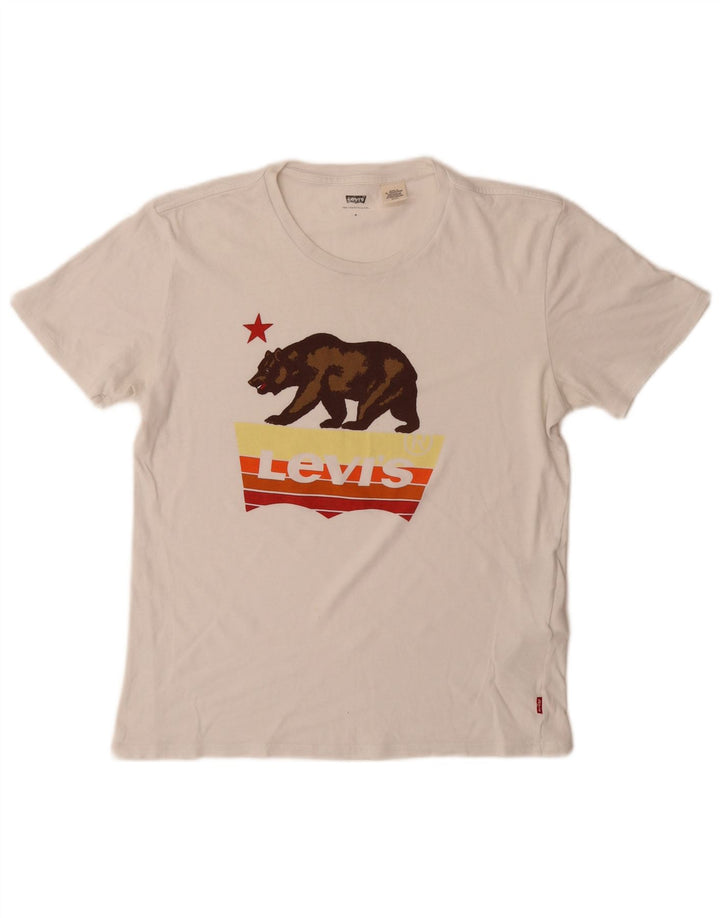 LEVI'S T-shirt graphique pour femme UK 10 Small Blanc Coton