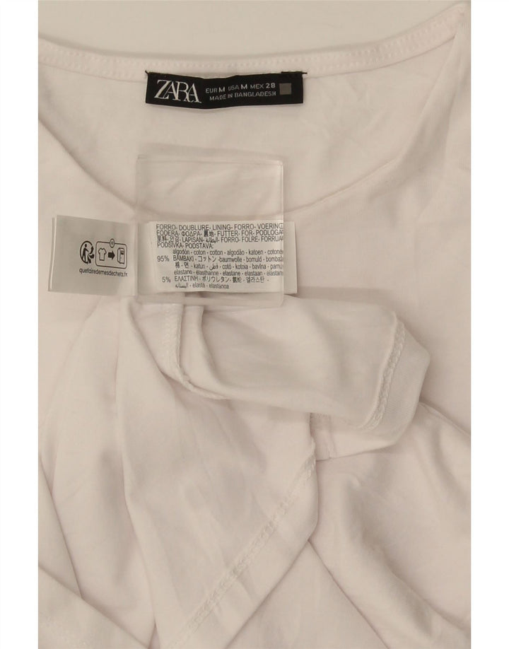 Zara Femme Top Manches Longues UK 12 Moyen Blanc Coton
