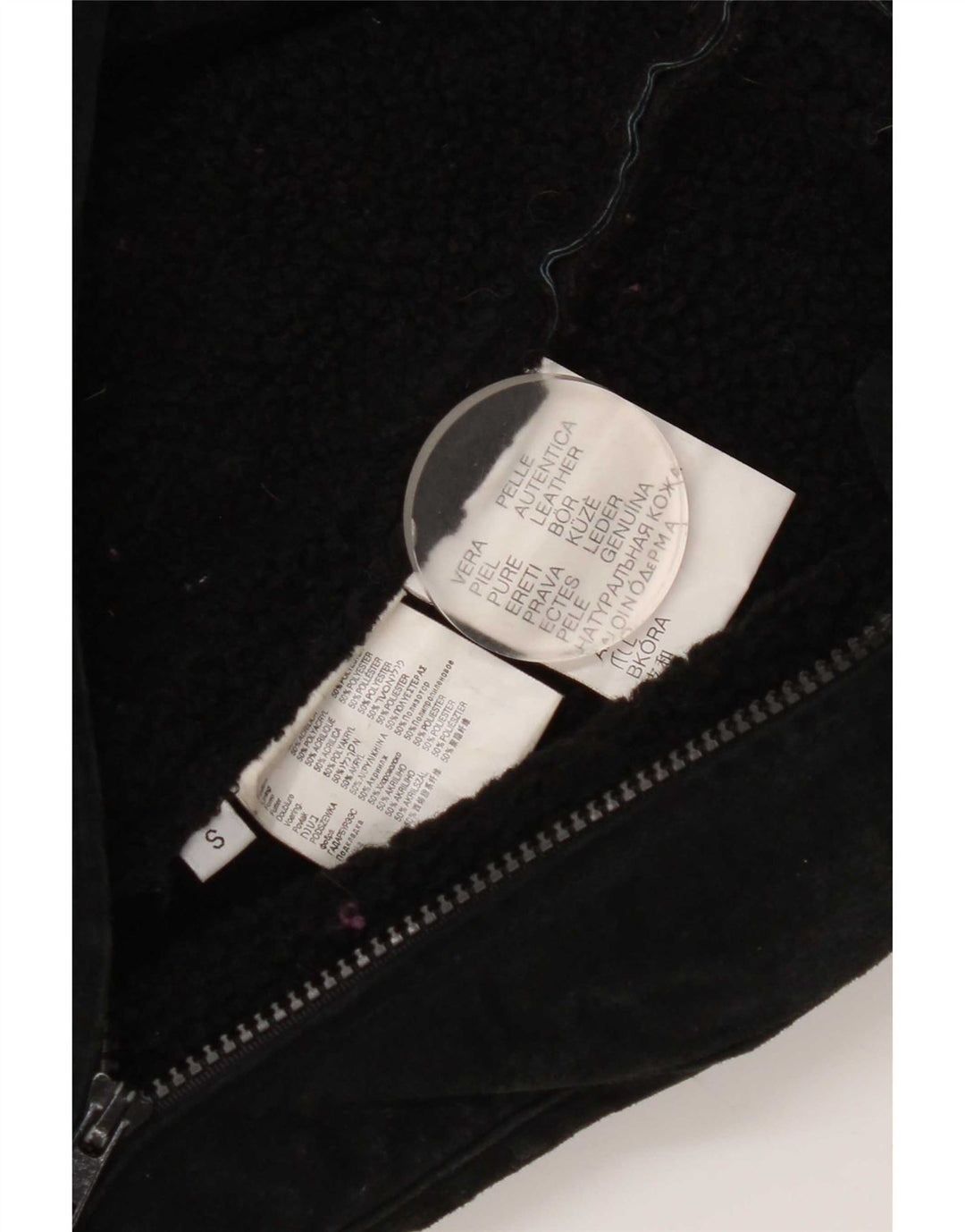 vintage Femme Sherpa Suède Veste UK 10 Petit Cuir Noir