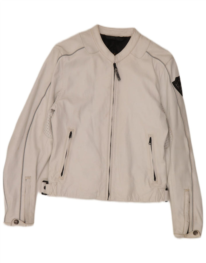 Arlen Ness Veste de motard en cuir pour femme UK 18 XL Cuir blanc cassé