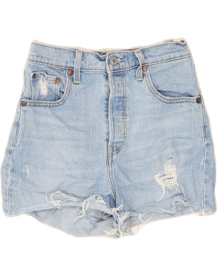 LEVI'S Womens Ribcage Distressed Denim Hot Pants W26 Small  Blue Cotton Vintage Levi's and Second-Hand Levi's from Messina Hembry 