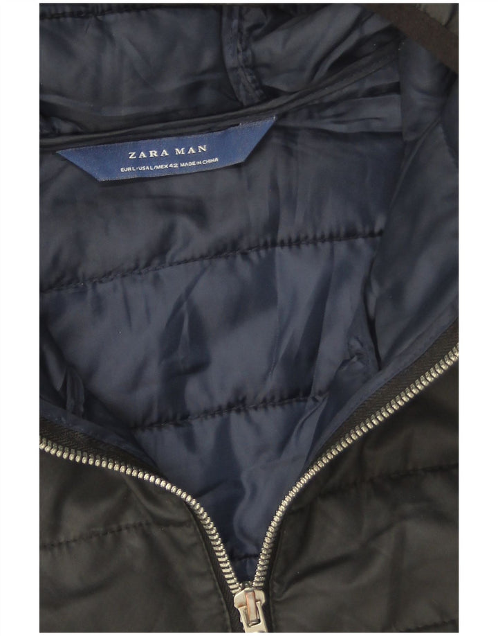 Zara Gilet rembourré à capuche pour homme UK 40 Large Noir Polyester
