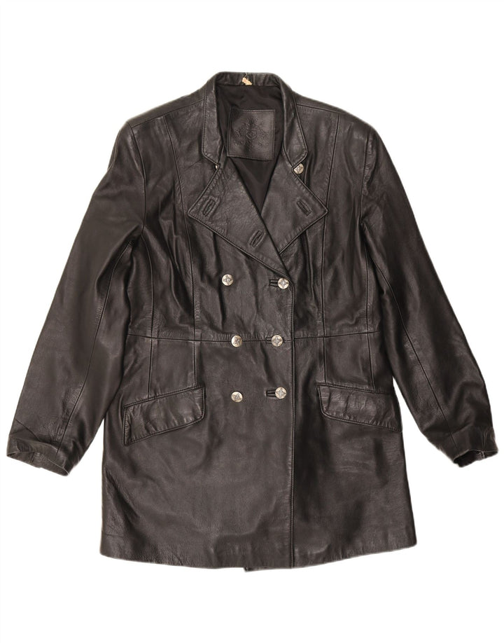 manteau en cuir femme vintage UK 18 XL Cuir Noir