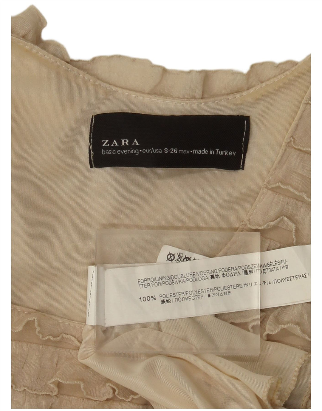 Zara Femme Robe Sans Manches À Volants UK 8 Petit Polyester Beige