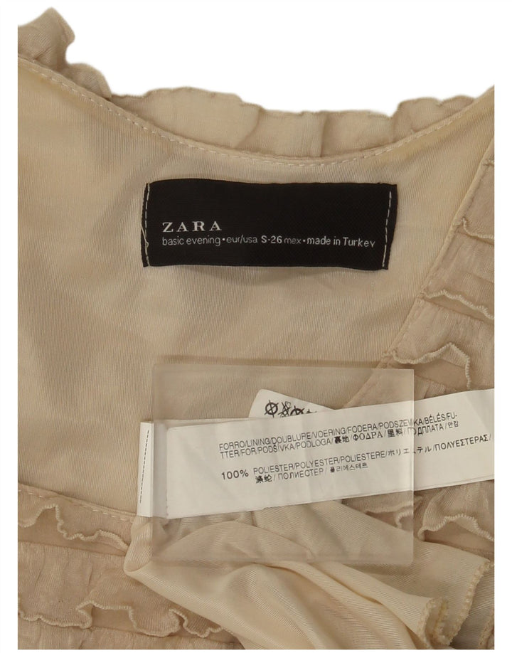Zara Femme Robe Sans Manches À Volants UK 8 Petit Polyester Beige