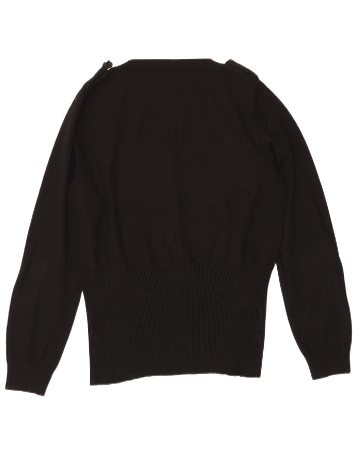 MARELLA Pull militaire col en V pour femme UK 20 2XL Noir Viscose