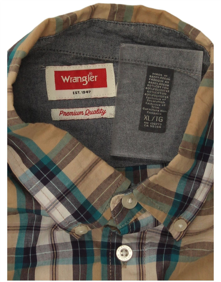 Wrangler Chemise à manches courtes pour homme XL en coton à carreaux beige