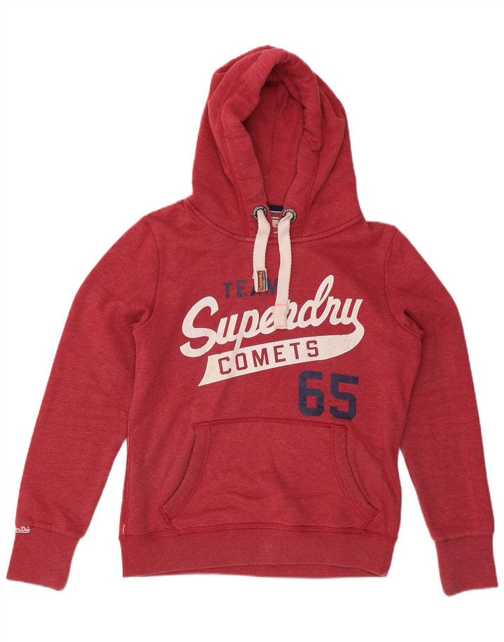 SUPERDRY Pull à capuche graphique pour femme UK 16 Large Rouge Coton