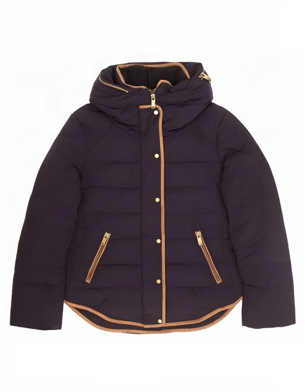 Zara Veste matelassée à capuche pour femme UK 10 Small Bleu marine Polyester