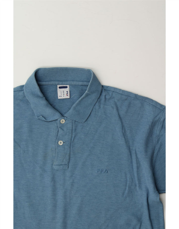 FILA Mens Long Sleeve Polo Shirt IT 50 Medium Blue Cotton Vintage Fila and Second-Hand Fila from Messina Hembry 