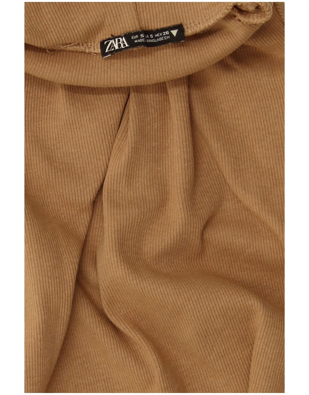 Zara Womens Roll Neck Crop Top UK 8 Small Marron Coton